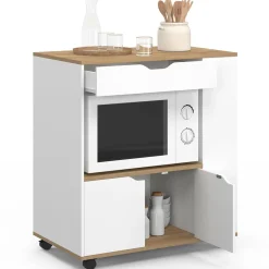 Desserte micro-onde placard tiroir épices blanc*IDMarket Online