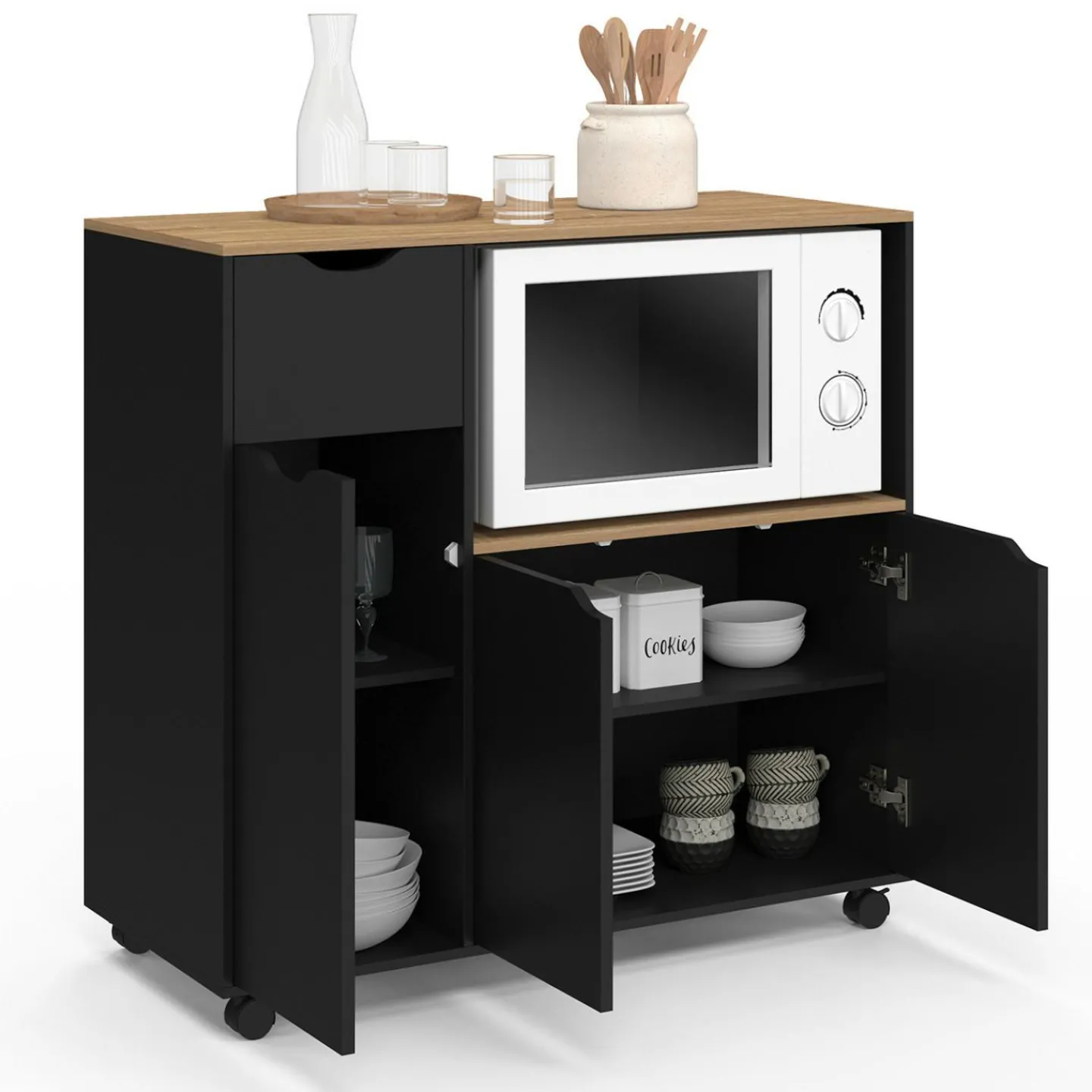 Desserte micro-onde xxl bois noir*IDMarket New