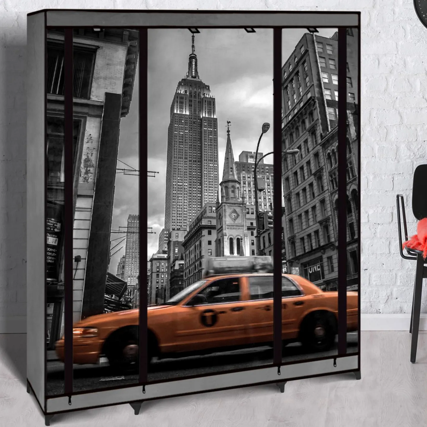 Dressing armoire en tissu imprimé New York*IDMarket Online