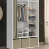 Dressing blanc avec penderie rideau taupe + étagères + boites de rangement*IDMarket Sale