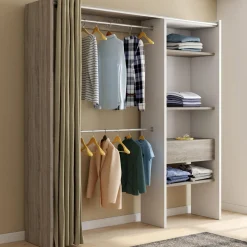 Dressing blanc et bois extensible grande capacité de rangement*IDMarket Hot