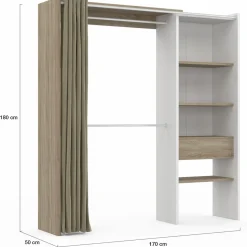 Dressing blanc et bois extensible grande capacité de rangement*IDMarket Hot