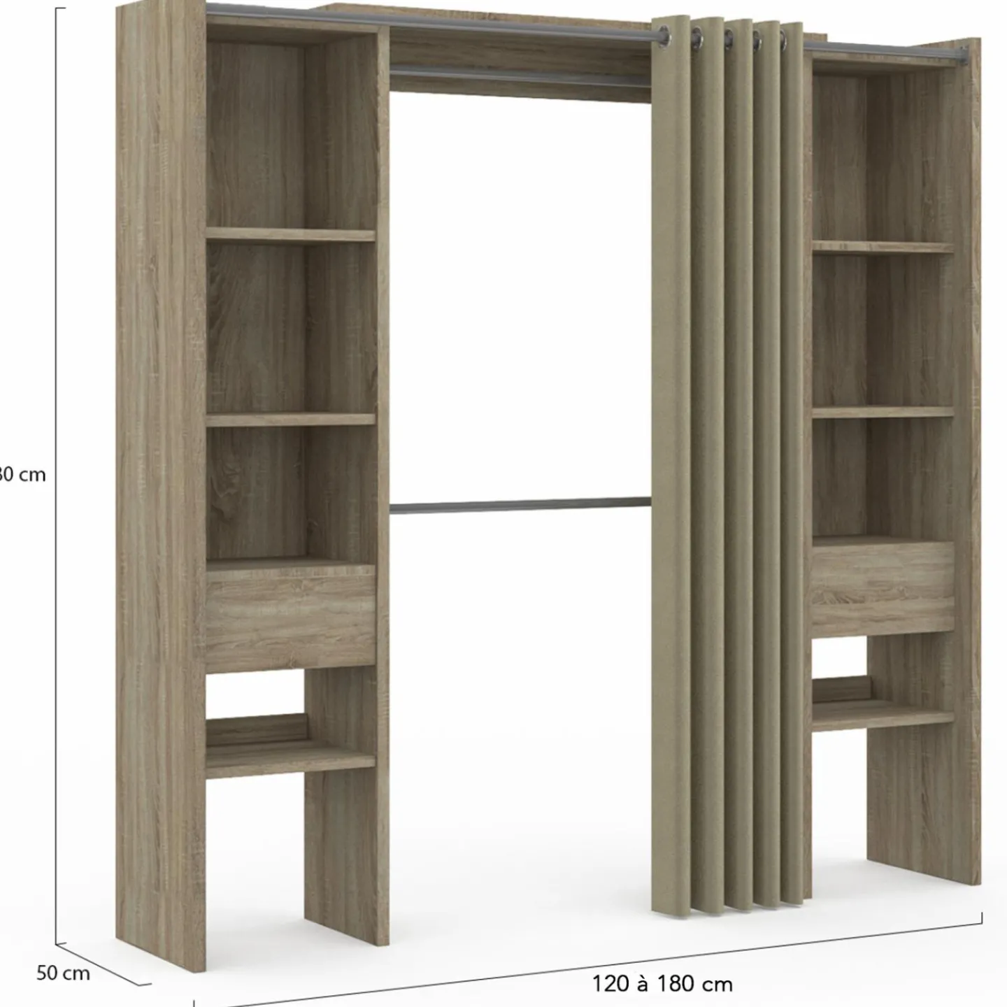 Dressing double extensible en bois 120/180 x 180 cm*IDMarket New