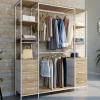 Dressing double penderie + double colonne L. 140 cm avec 6 étagères et 6 bacs en tissu bois et blanc*IDMarket Discount