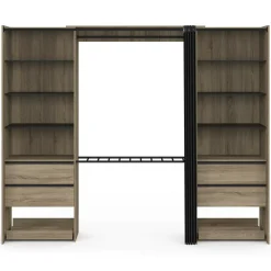 Dressing double XXL 220 cm hêtre avec porte pantalons + étagères + tiroirs + rangements à chaussures et noir*IDMarket Sale