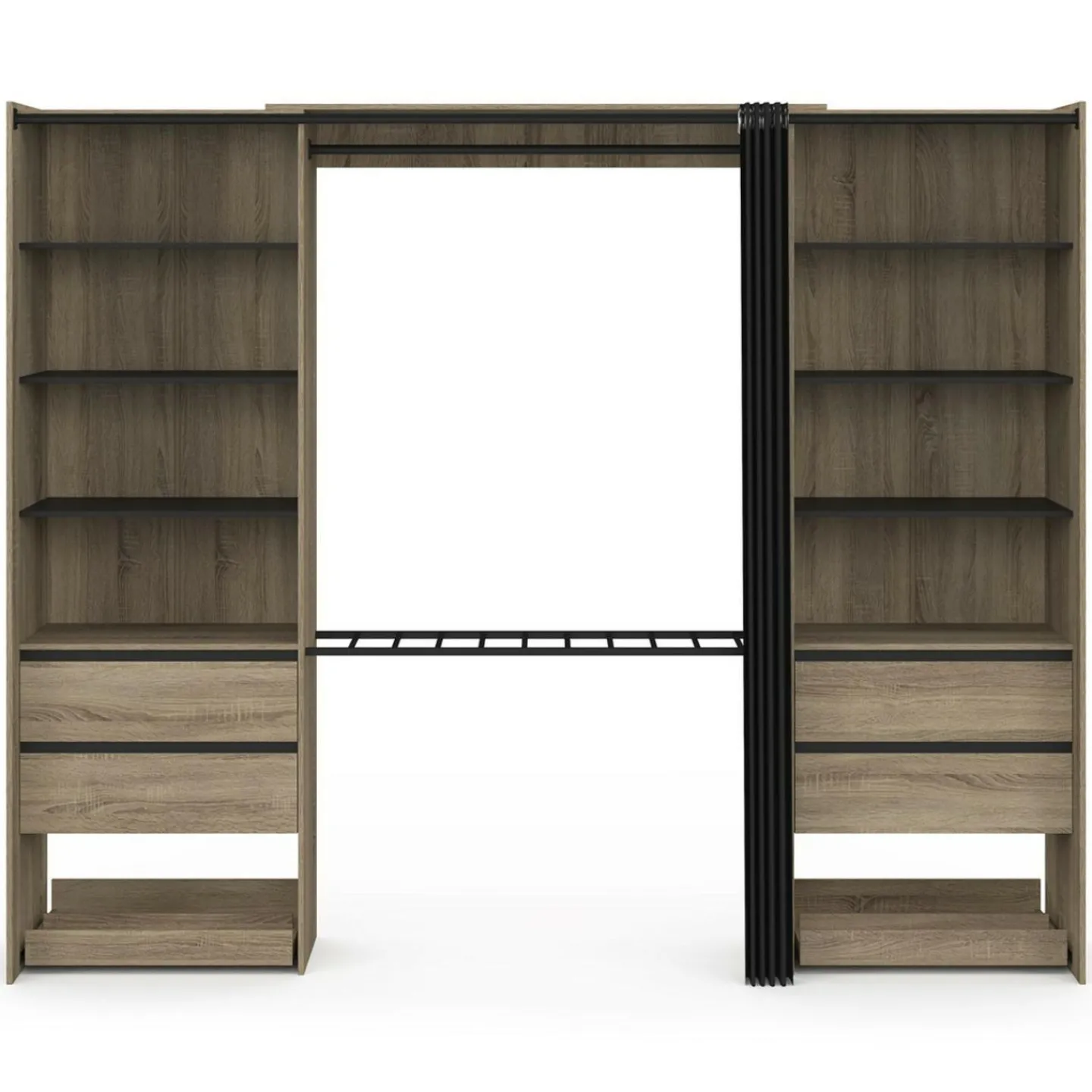 Dressing double XXL 220 cm hêtre avec porte pantalons + étagères + tiroirs + rangements à chaussures et noir*IDMarket Sale