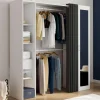 Dressing extensible 145/170 x 50 x 180 cm blanc avec étagères + double penderie + miroir + rideau gris*IDMarket Outlet