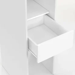 Dressing extensible 145/170 x 50 x 180 cm blanc avec étagères + double penderie + miroir + rideau gris*IDMarket Outlet