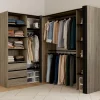 Dressing extensible d'angle 200 x 150 x 180 cm hêtre avec penderies + tiroirs + étagères + rideaux noirs*IDMarket Outlet