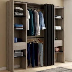 Dressing extensible double en bois avec rideau noir*IDMarket Hot