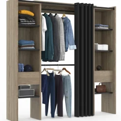 Dressing extensible double en bois avec rideau noir*IDMarket Hot