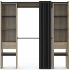 Dressing extensible double en bois avec rideau noir*IDMarket Hot