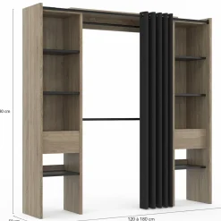 Dressing extensible double en bois avec rideau noir*IDMarket Hot