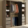 Dressing extensible double effet hêtre 120/180 cm 6 tiroirs + étagères + double penderie + rideau noir*IDMarket Clearance