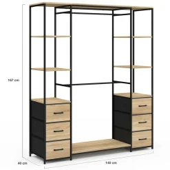 Dressing industriel double penderie bois et noir avec étagères et bacs*IDMarket Outlet