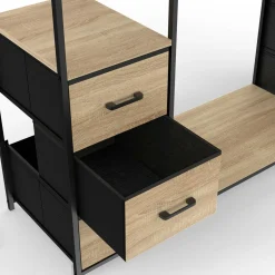 Dressing industriel double penderie bois et noir avec étagères et bacs*IDMarket Outlet