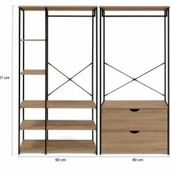 Dressing modulable industriel double penderie 2 tiroirs*IDMarket New