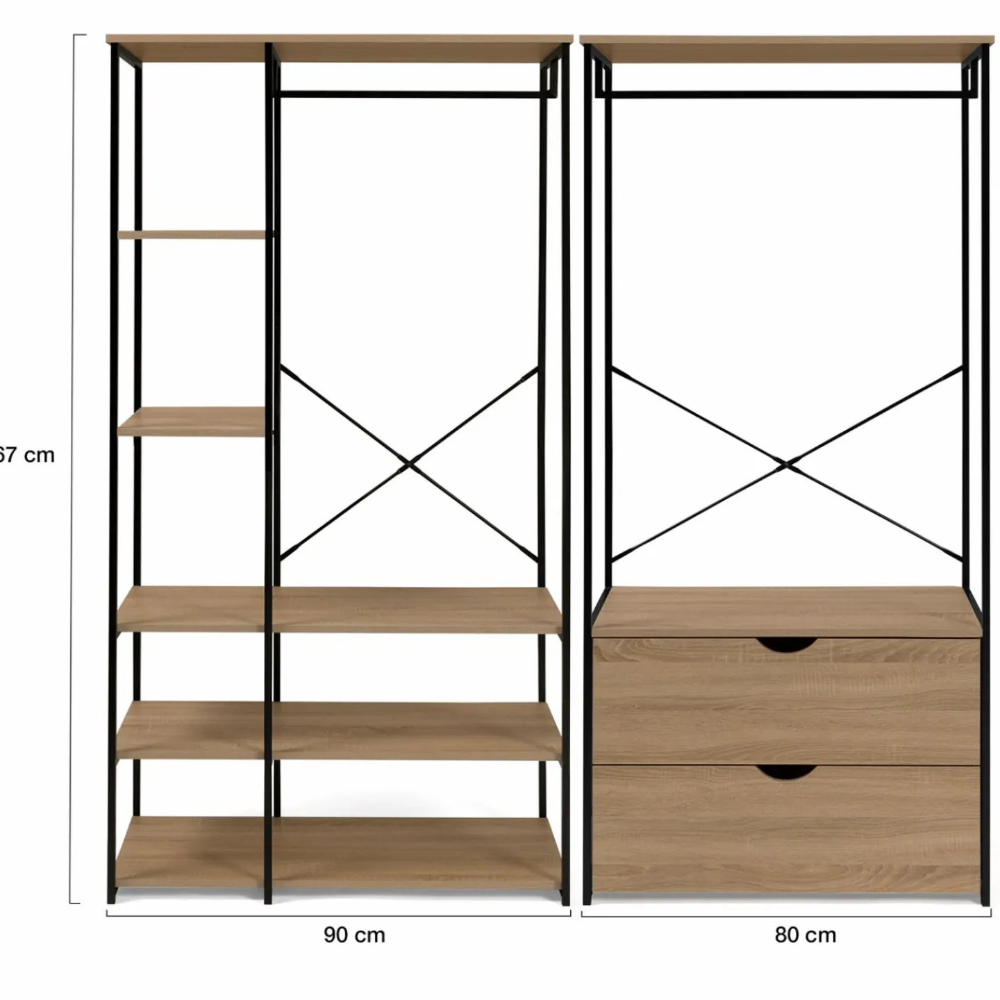Dressing modulable industriel double penderie 2 tiroirs*IDMarket New