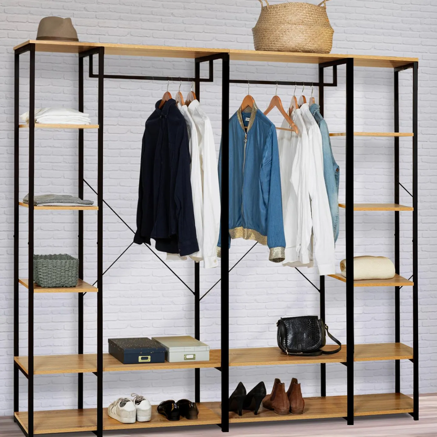 Dressing ouvert industriel 167 cm double penderie*IDMarket