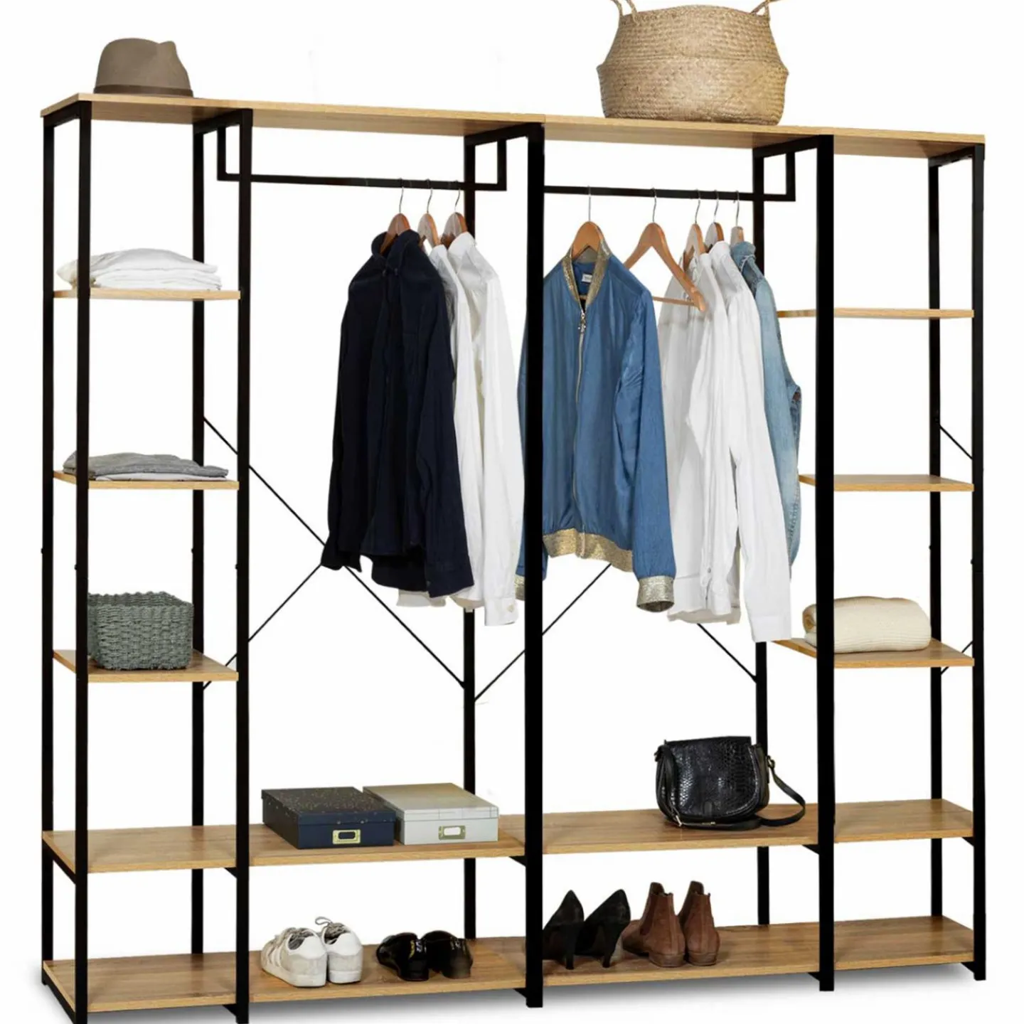 Dressing ouvert industriel 167 cm double penderie*IDMarket