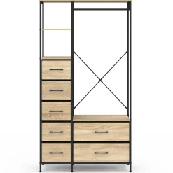 Dressing penderie + colonne avec 1 étagère et 7 bacs en tissu bois et noir L. 90 cm*IDMarket Discount