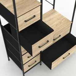 Dressing penderie + colonne avec 1 étagère et 7 bacs en tissu bois et noir L. 90 cm*IDMarket Discount