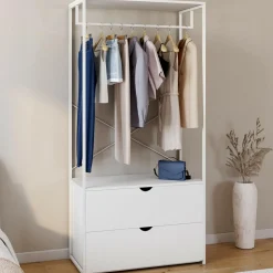 Dressing penderie 2 tiroirs bois blanc et métal blanc L. 80 cm*IDMarket