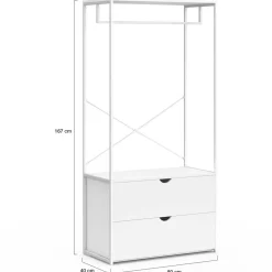 Dressing penderie 2 tiroirs bois blanc et métal blanc L. 80 cm*IDMarket