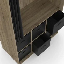 Dressing penderie 104 x 50 x 172 cm hêtre avec rideau noir et 6 boites de rangement*IDMarket Best