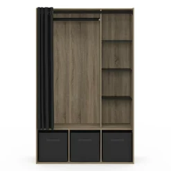 Dressing penderie avec rideau et étagères bois et noir*IDMarket Outlet