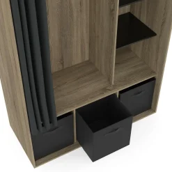 Dressing penderie avec rideau et étagères bois et noir*IDMarket Outlet