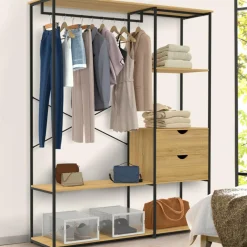 Dressing penderie avec étagères et 2 tiroirs L. 130 cm design industriel*IDMarket New