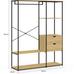 Dressing penderie avec étagères et 2 tiroirs L. 130 cm design industriel*IDMarket New