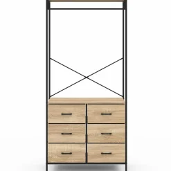 Dressing penderie industriel bois et noir avec 6 bacs*IDMarket Discount