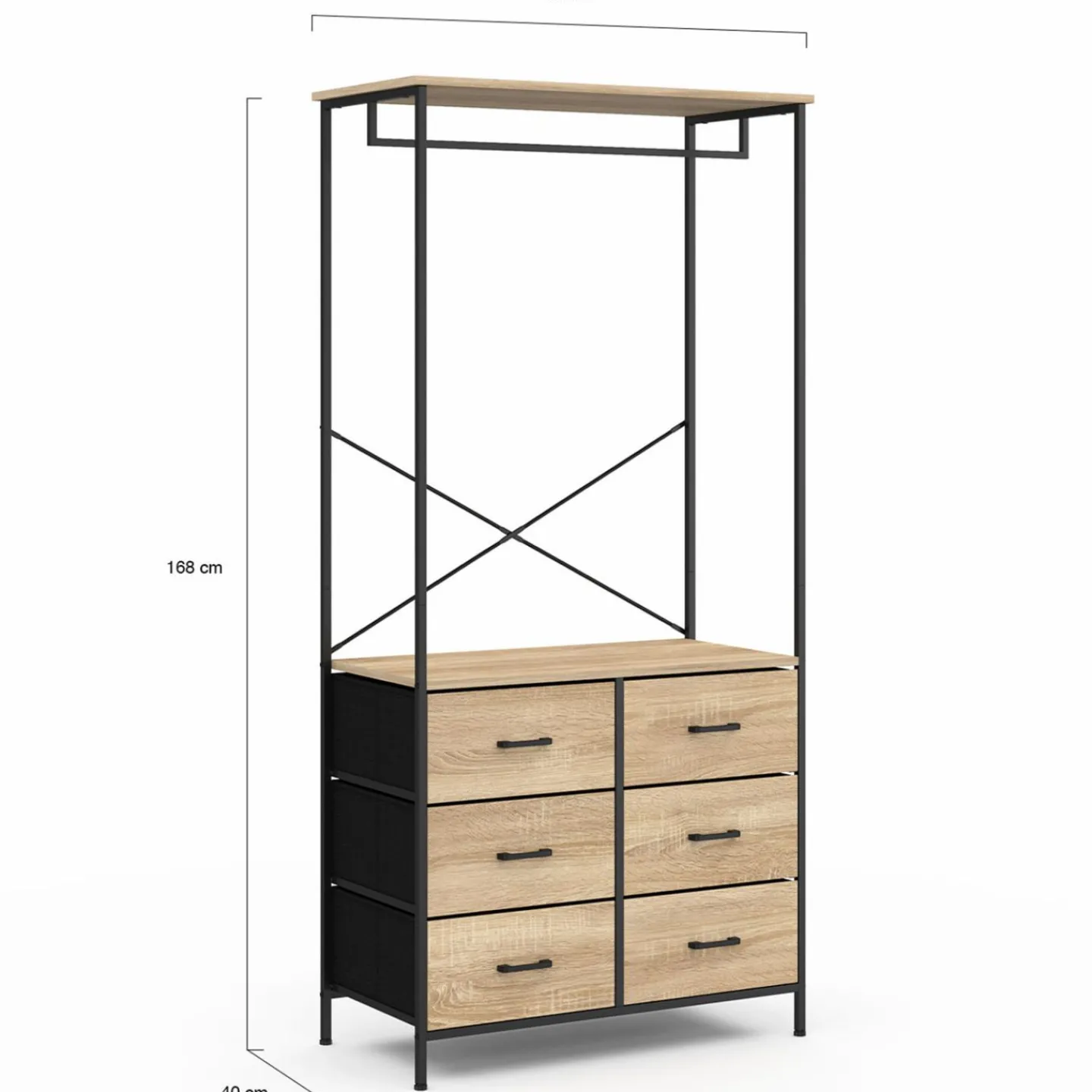 Dressing penderie industriel bois et noir avec 6 bacs*IDMarket Discount