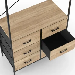 Dressing penderie industriel bois et noir avec 6 bacs*IDMarket Discount