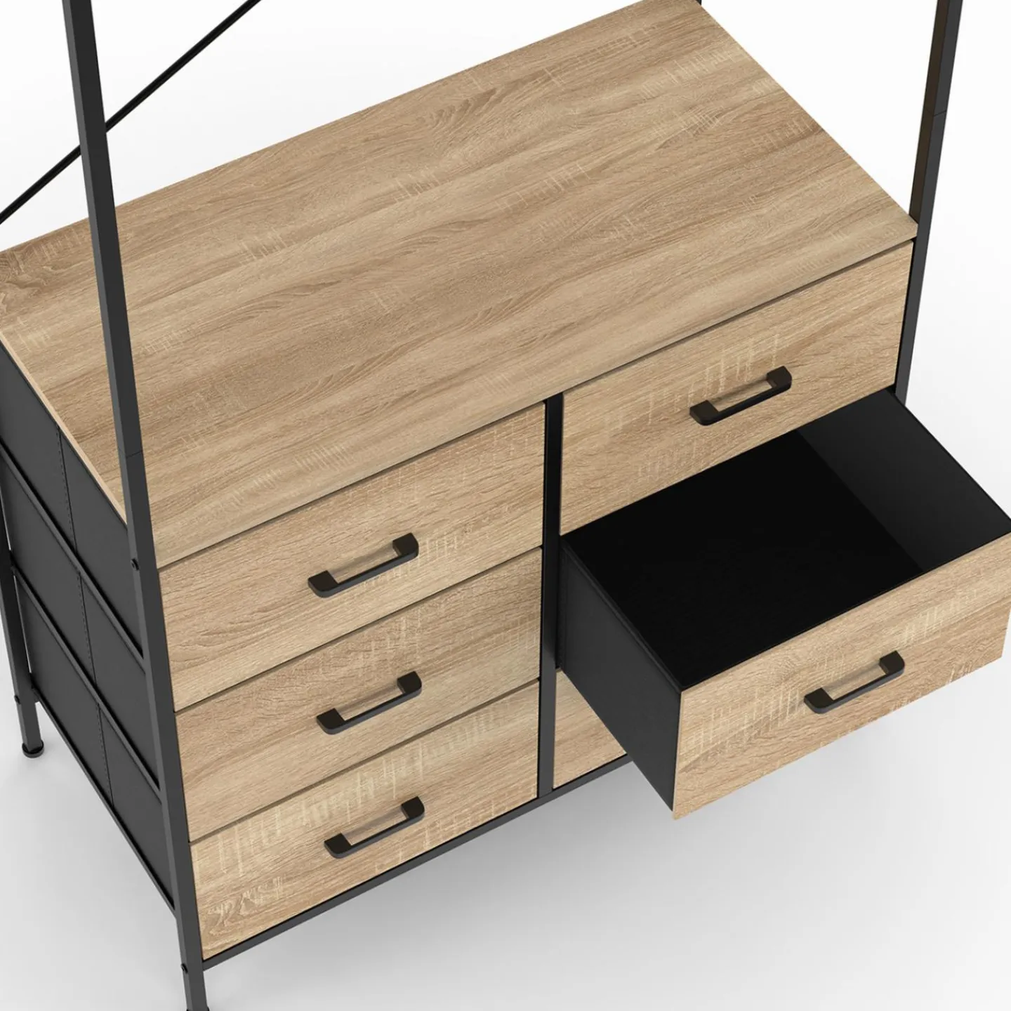 Dressing penderie industriel bois et noir avec 6 bacs*IDMarket Discount