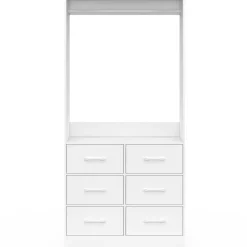 Dressing penderie L. 80 cm avec 6 tiroirs bois et tissu blanc*IDMarket Online