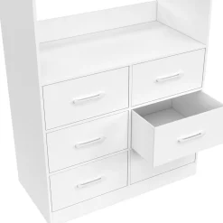 Dressing penderie L. 80 cm avec 6 tiroirs bois et tissu blanc*IDMarket Online