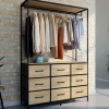 Dressing penderie L. 115 cm avec 9 bacs en tissu bois et noir*IDMarket Hot