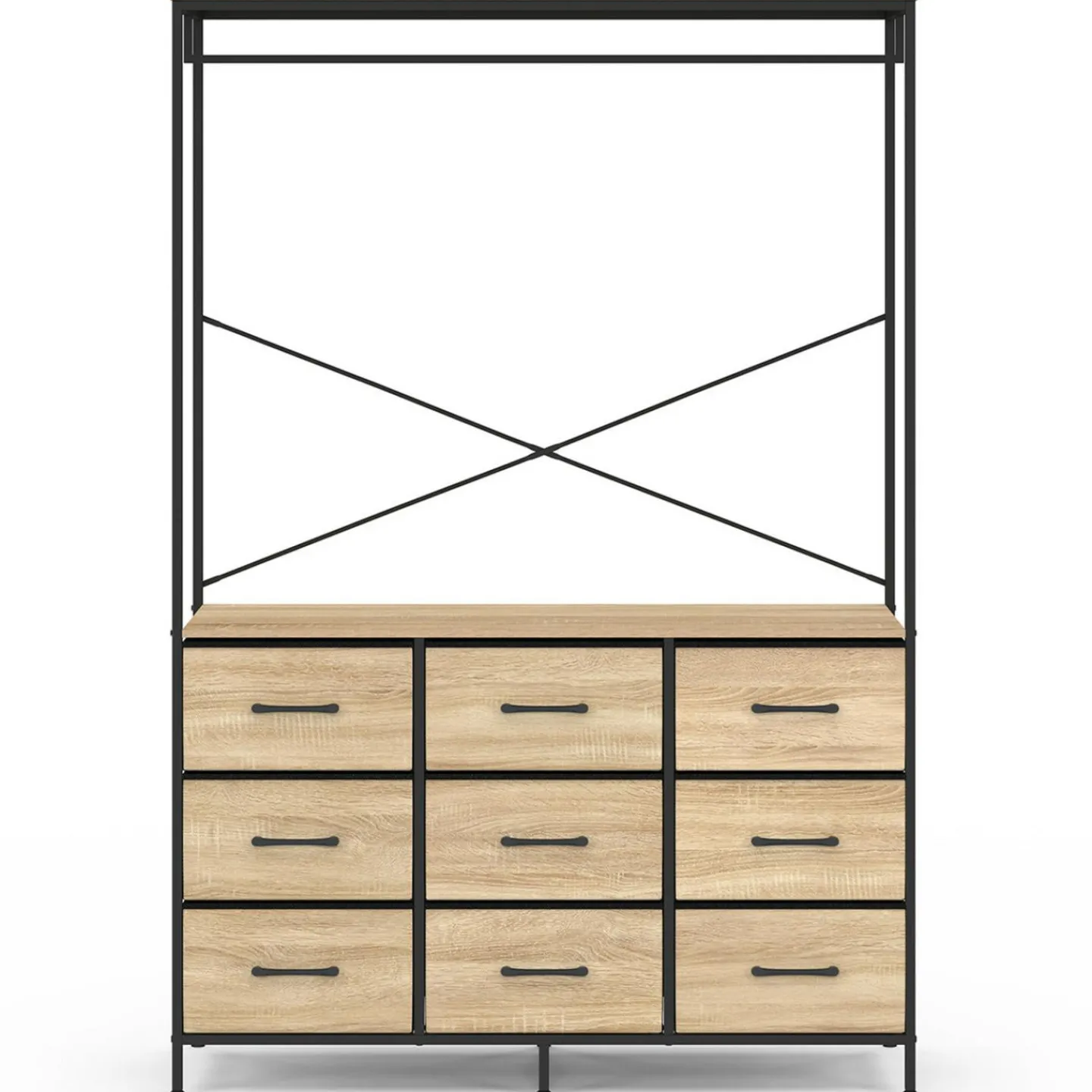 Dressing penderie L. 115 cm avec 9 bacs en tissu bois et noir*IDMarket Hot