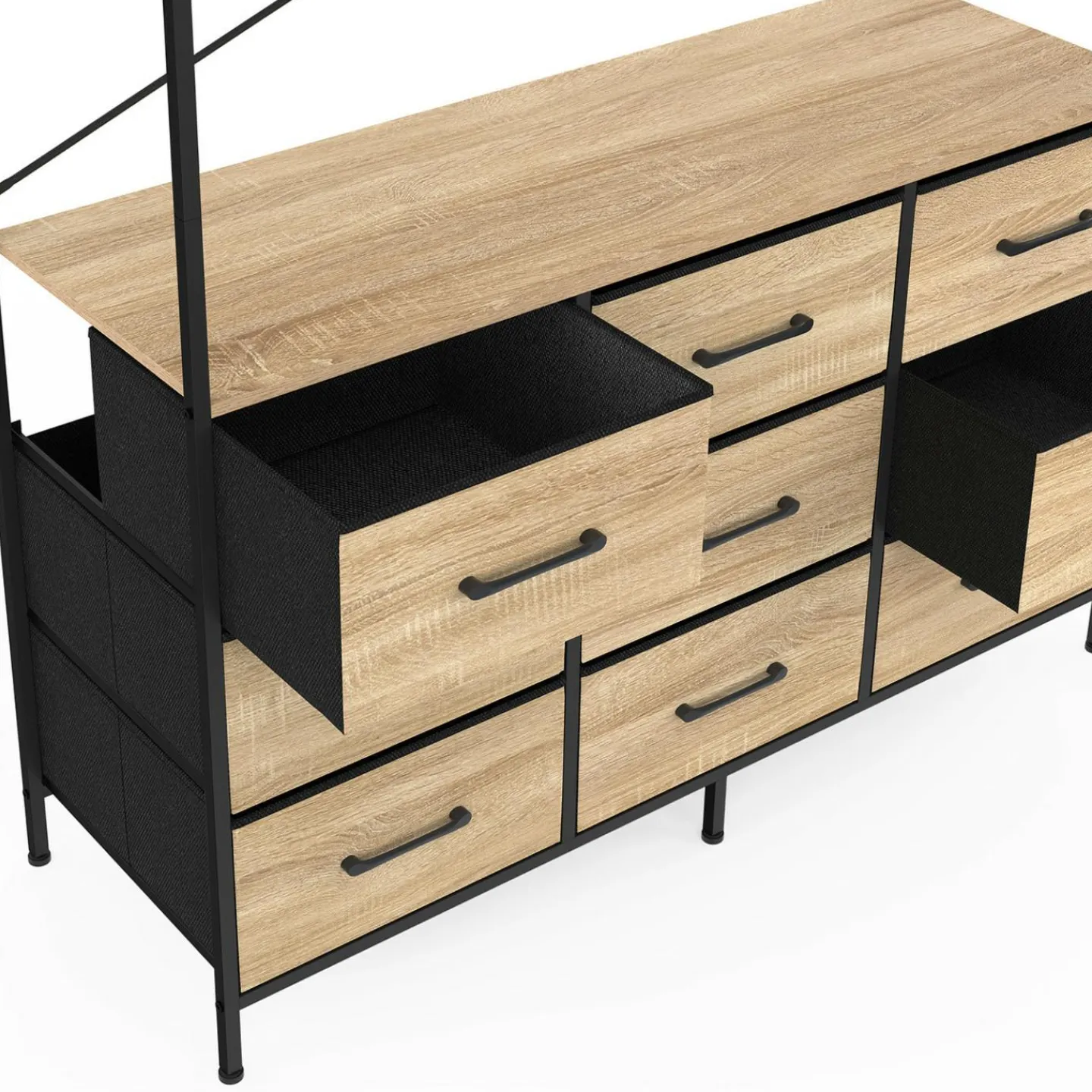 Dressing penderie L. 115 cm avec 9 bacs en tissu bois et noir*IDMarket Hot