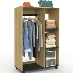 Dressing penderie RACHEL 80 x 40 x 120 cm à roulettes hêtre et noir*IDMarket New