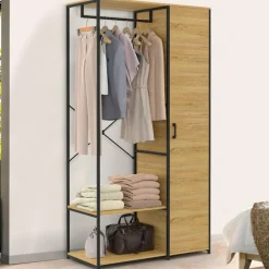 Dressing penderie étagères avec porte L. 90 cm design industriel*IDMarket Discount