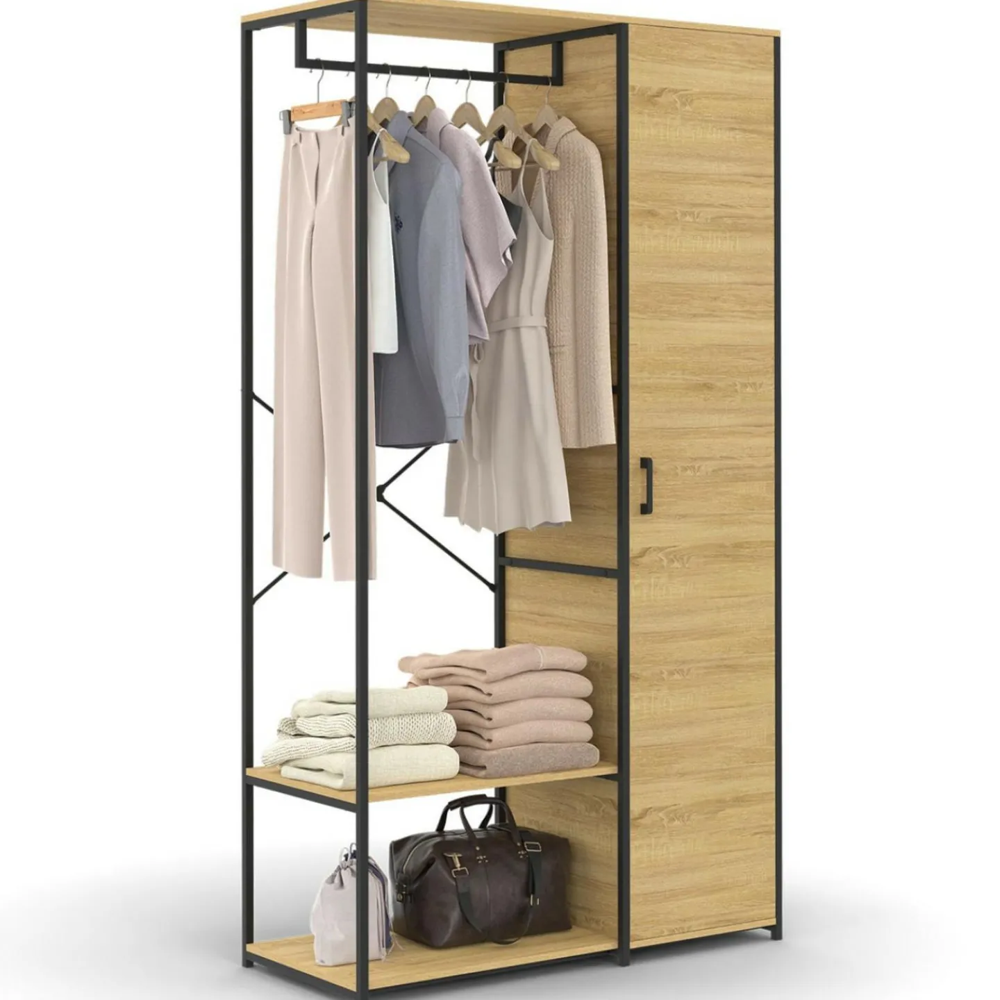 Dressing penderie étagères avec porte L. 90 cm design industriel*IDMarket Discount