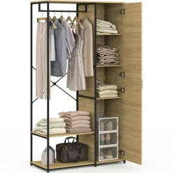 Dressing penderie étagères avec porte L. 90 cm design industriel*IDMarket Discount