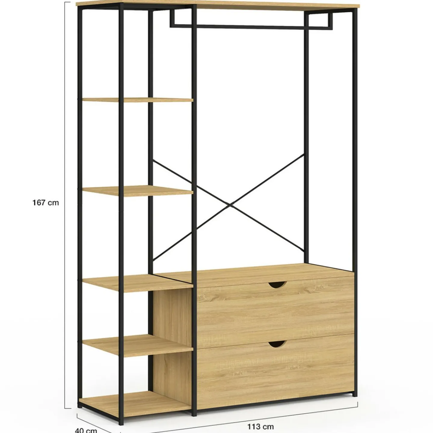 Dressing penderie étagères 2 tiroirs design industriel L. 113 cm*IDMarket Discount