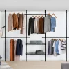 Dressing télescopique extensible 5 penderies 2 paniers en métal noir*IDMarket New
