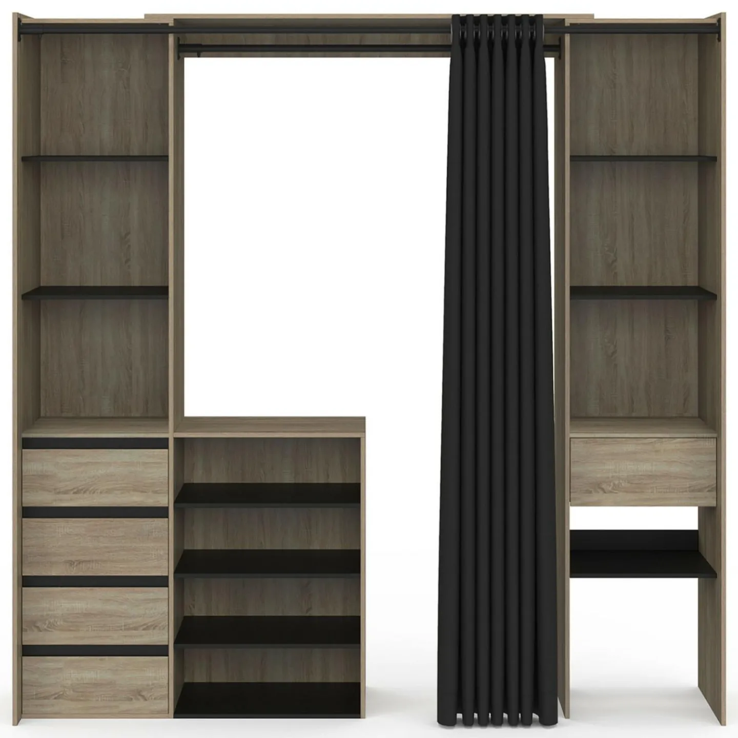 Dressing XXL extensible 120/180 cm en hêtre avec penderie, étagères et tiroirs*IDMarket New