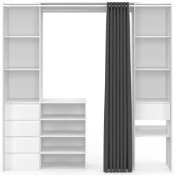 Dressing XXL extensible 120/180 cm blanc avec tiroirs + étagères + penderie + rideau gris*IDMarket Hot